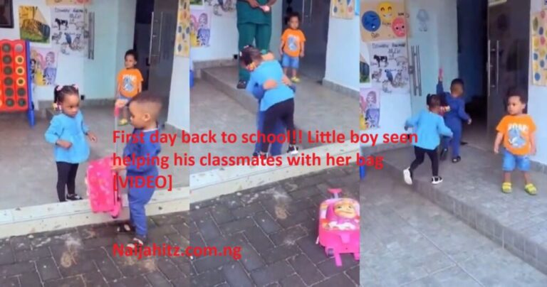 First day back to school!! Little boy seen helping his classmates with her bag [VIDEO]