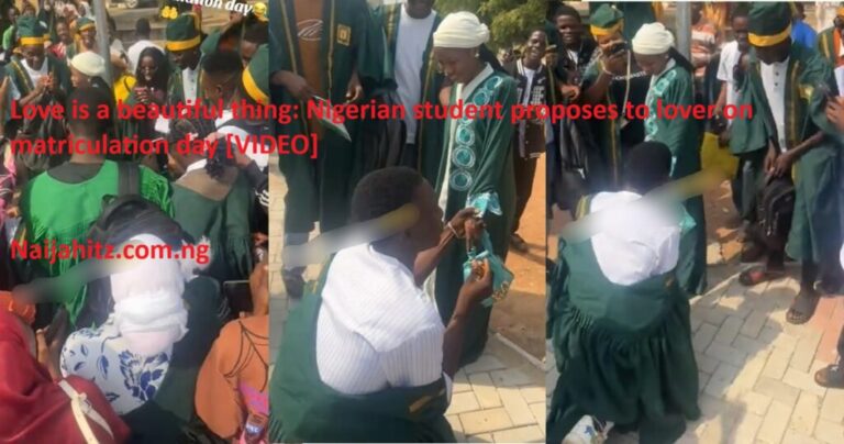 Love is a beautiful thing: Nigerian student proposes to lover on matriculation day [VIDEO]